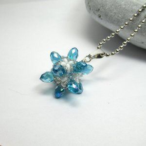 Handwoven Blue Crystal beaded bead pendant